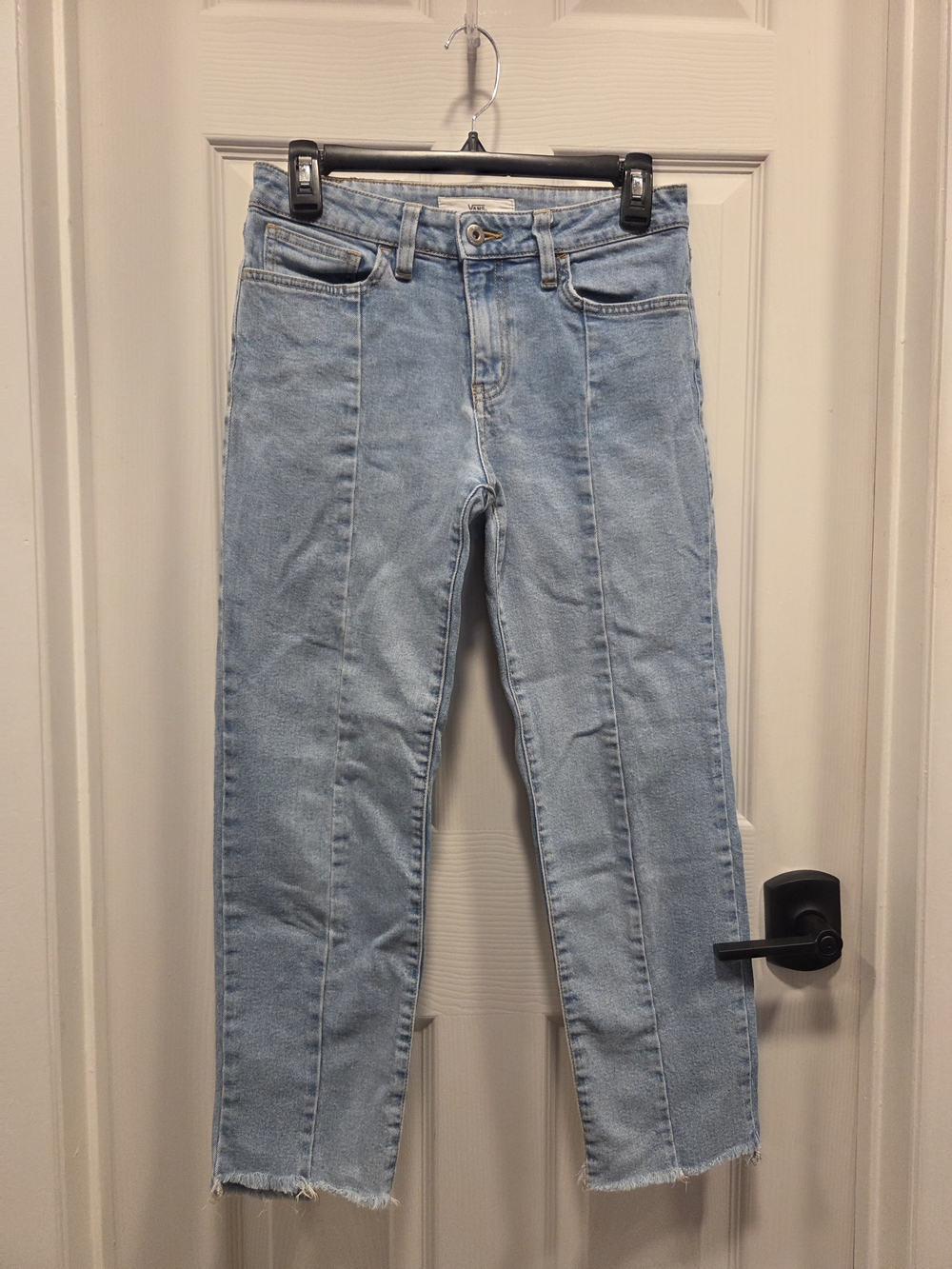 Vans Women's Light Blue Straight Leg Jeans with Raw Hem